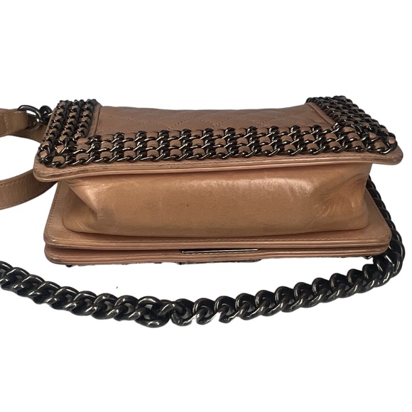 CHANEL LAMBSKIN BEIGE CHAINED BOY BAG SMALL (2015) - Picture 10 of 12